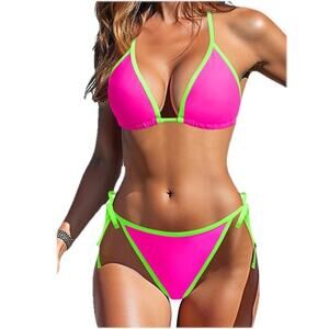 Tempt Me Women Triangle Bikini Sets Halter Two Piece Sexy Swimsuit String Tie S